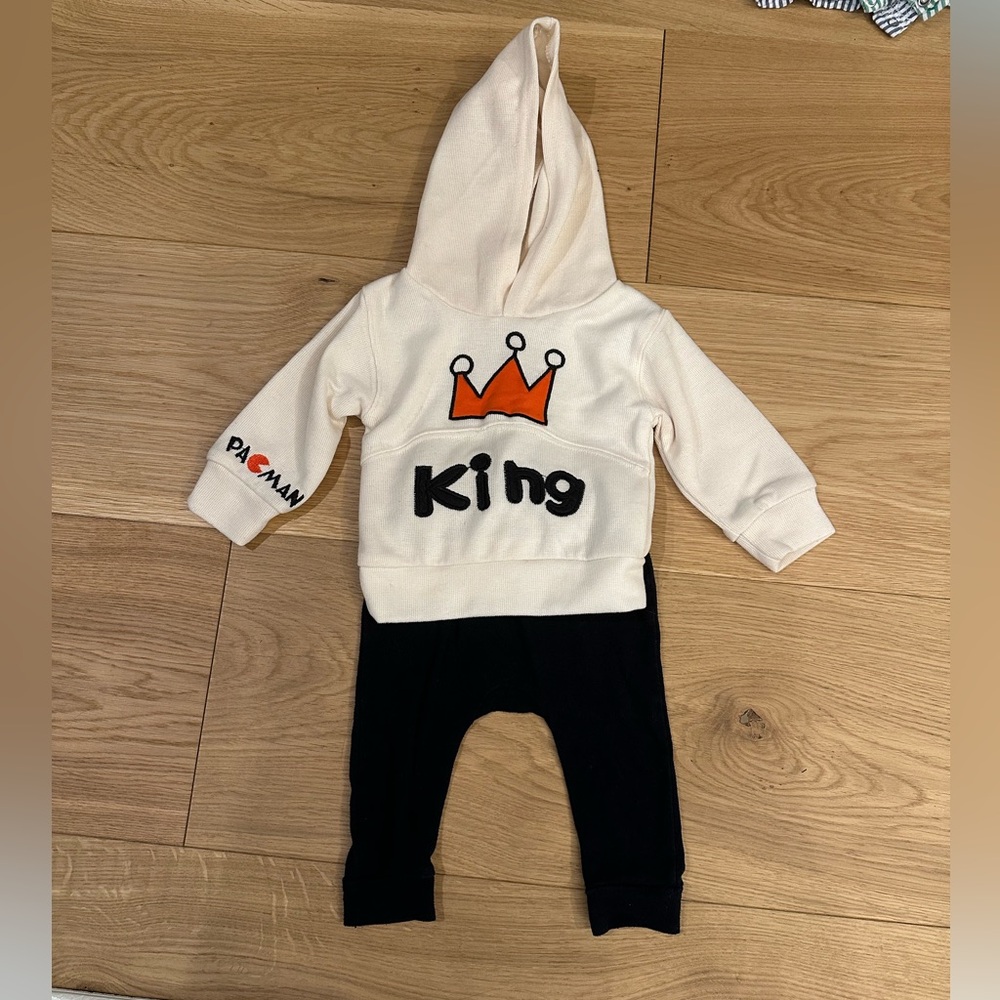 Embroidered Pac-Man King Hoodie and Pants Set